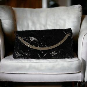 Cloth Black Reptile Clutch / Shoulder Bag